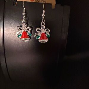 Festive Silver and Red Bell Earrings
